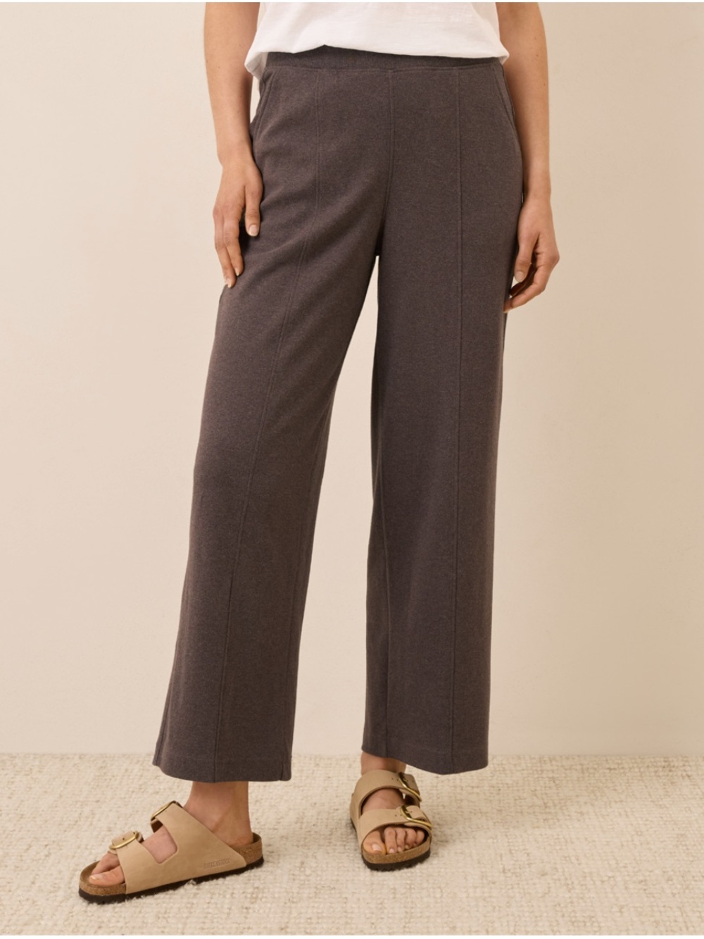 Pact Women's Chocolate Heather Airplane Pintuck Wide Leg Pant L6